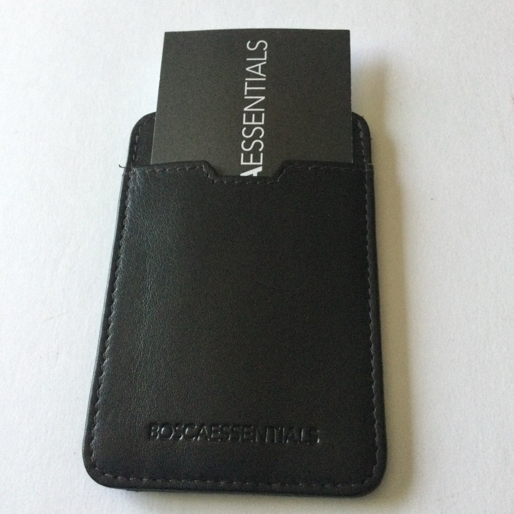 BOSCA ESSENTIALS LEATHER CARD CASE BLACK 4” NWT